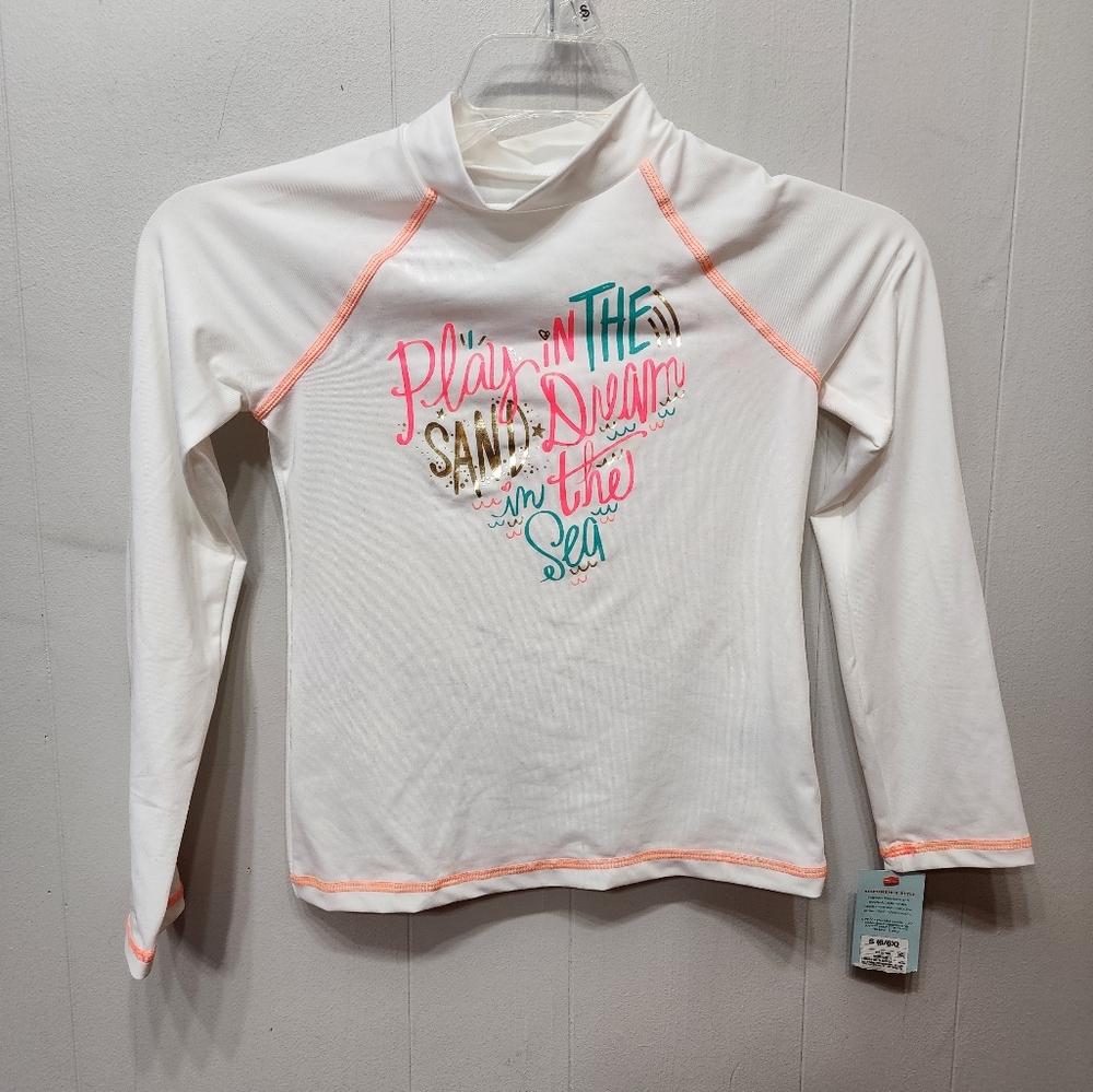 Cat & Jack Swim Shirt Small 6 - 6X Coverup Board‎ Shirt White Beach Summer C374